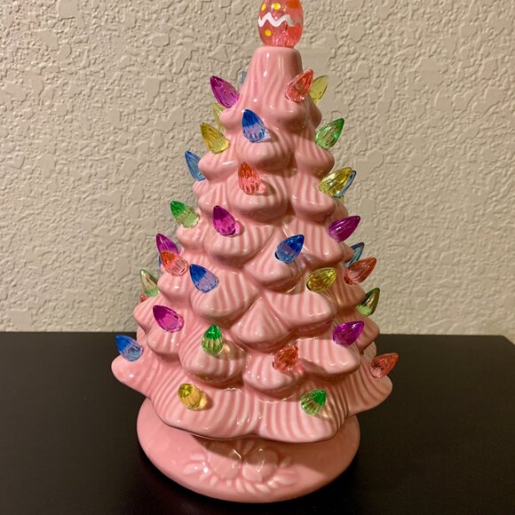NWB Pink Ceramic Lighted Easter Tree with Multicolor Lights and Egg Topper - Picture 4 of 5